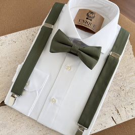 Olive Green Bow Tie & Suspender Set for Men – Wedding Suspenders
