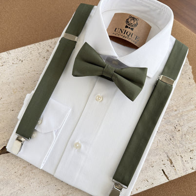 Olive Green Bow Tie & Suspender Set for Men – Wedding Suspenders