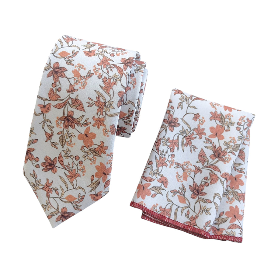 Rust Terracotta Floral Tie for Men