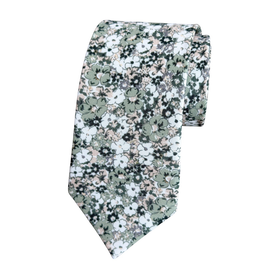 Dusty Pale Green Floral Tie