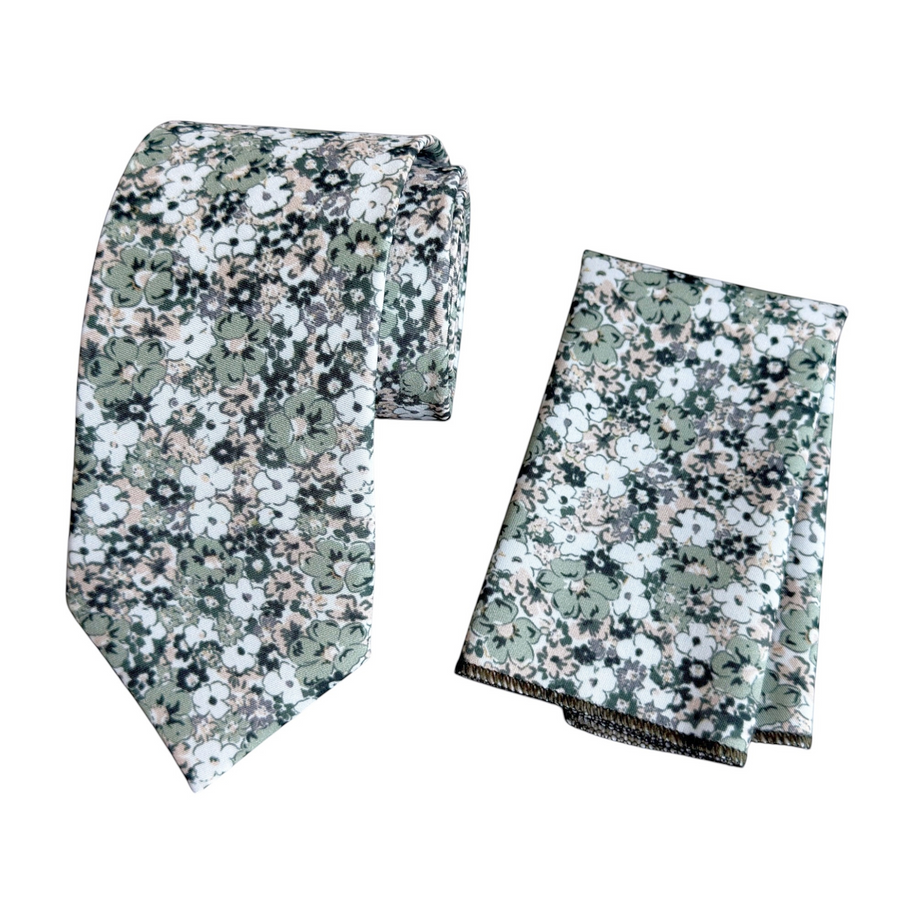 Dusty Pale Green Floral Tie