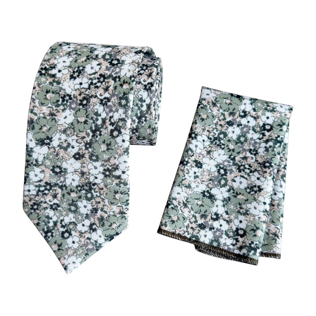 Dusty Pale Green Floral Tie