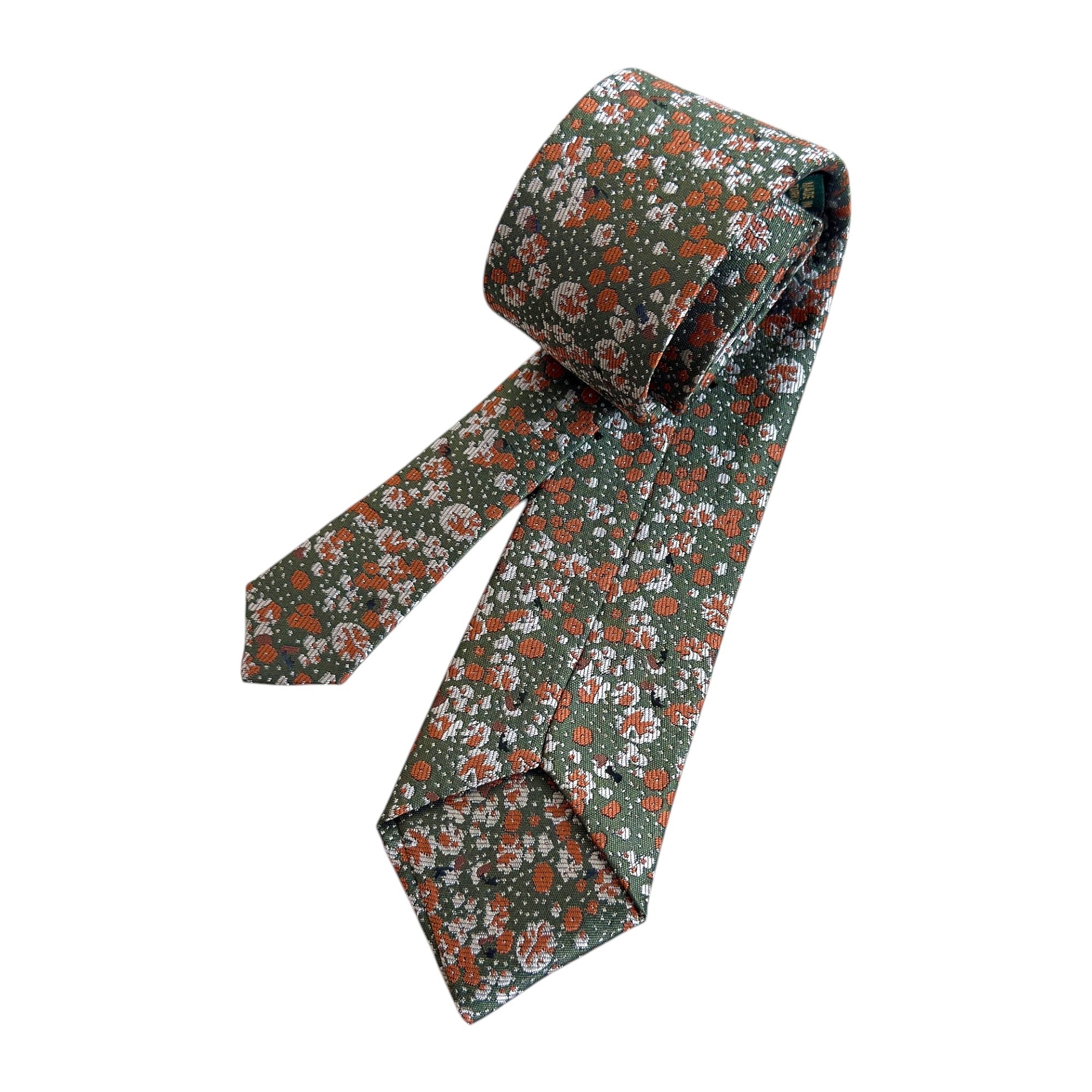 Burnt Orange Floral Tie on Olive Green | Handmade Wedding Tie