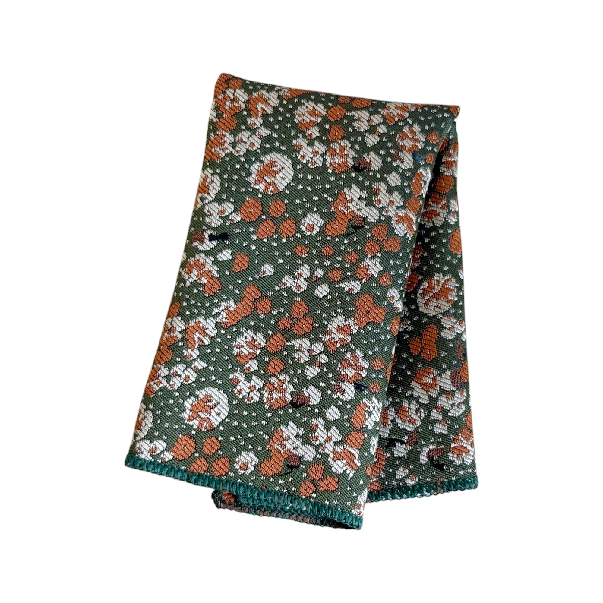 Burnt Orange Floral Tie on Olive Green | Handmade Wedding Tie