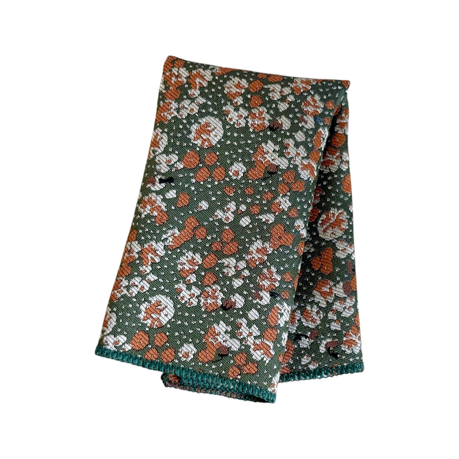 Burnt Orange Floral Tie on Olive Green | Handmade Wedding Tie