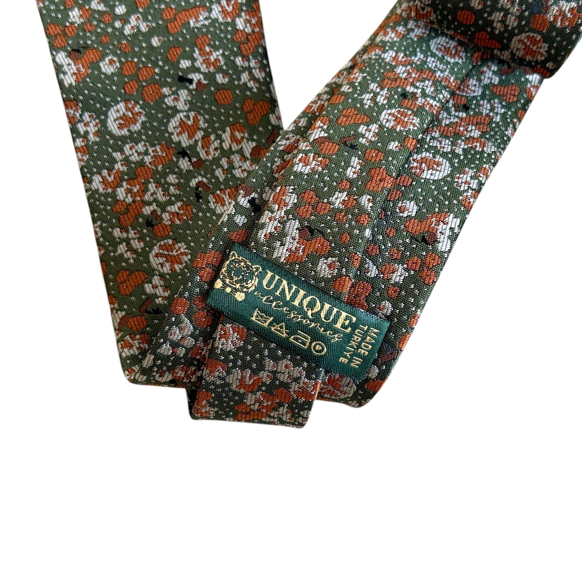 Burnt Orange Floral Tie on Olive Green | Handmade Wedding Tie