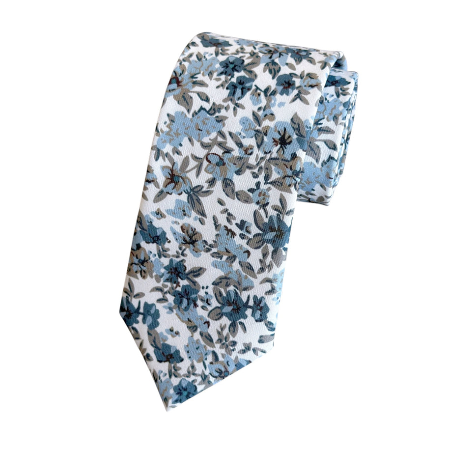 Dusty Blue Floral Tie | Handmade Wedding Necktie