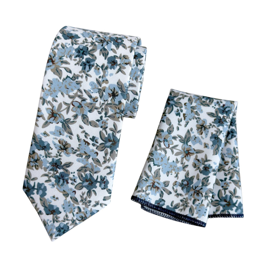 Dusty Blue Floral Tie | Handmade Wedding Necktie