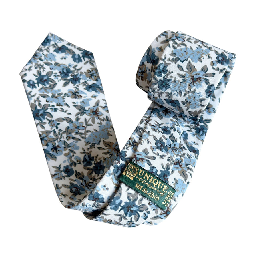 Dusty Blue Floral Tie | Handmade Wedding Necktie