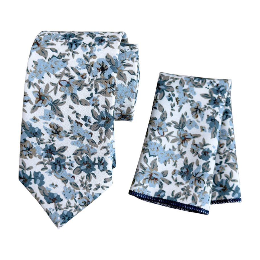 Dusty Blue Floral Tie | Handmade Wedding Necktie