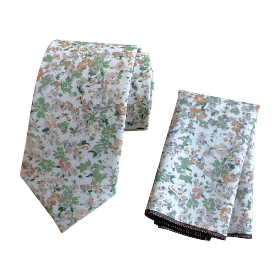 Dusty Sage Floral Tie Set for Men Wedding Tie