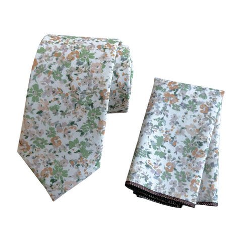 Dusty Sage Floral Tie Set for Men Wedding Tie