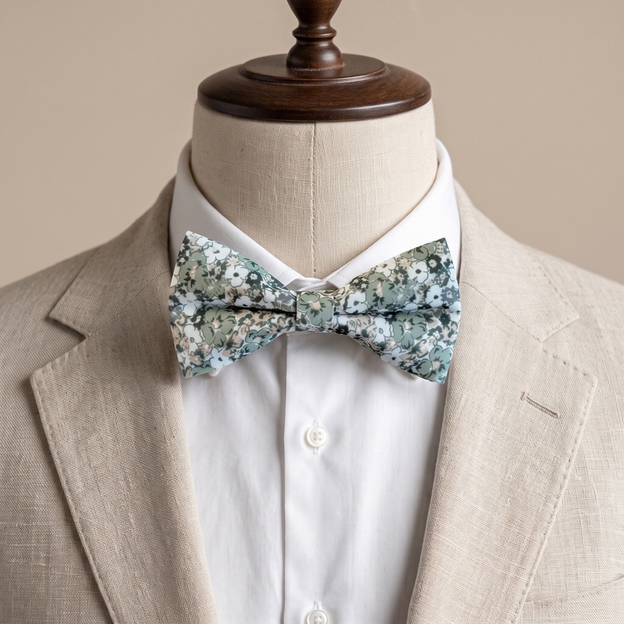 Dusty Pale Green Floral Bow Tie