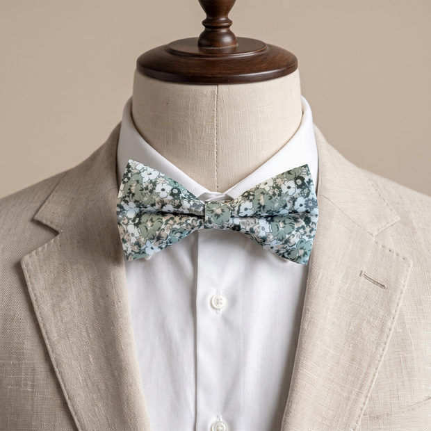 Dusty Pale Green Floral Bow Tie