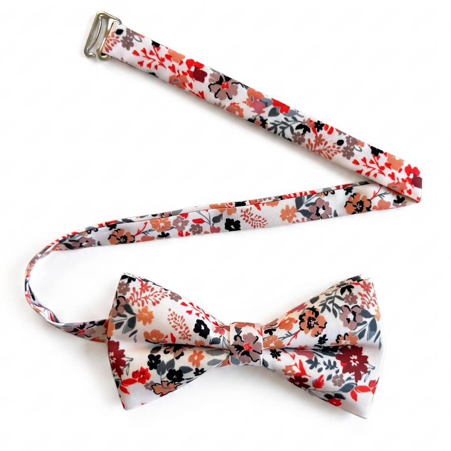 Rust Floral Beige Bow Tie
