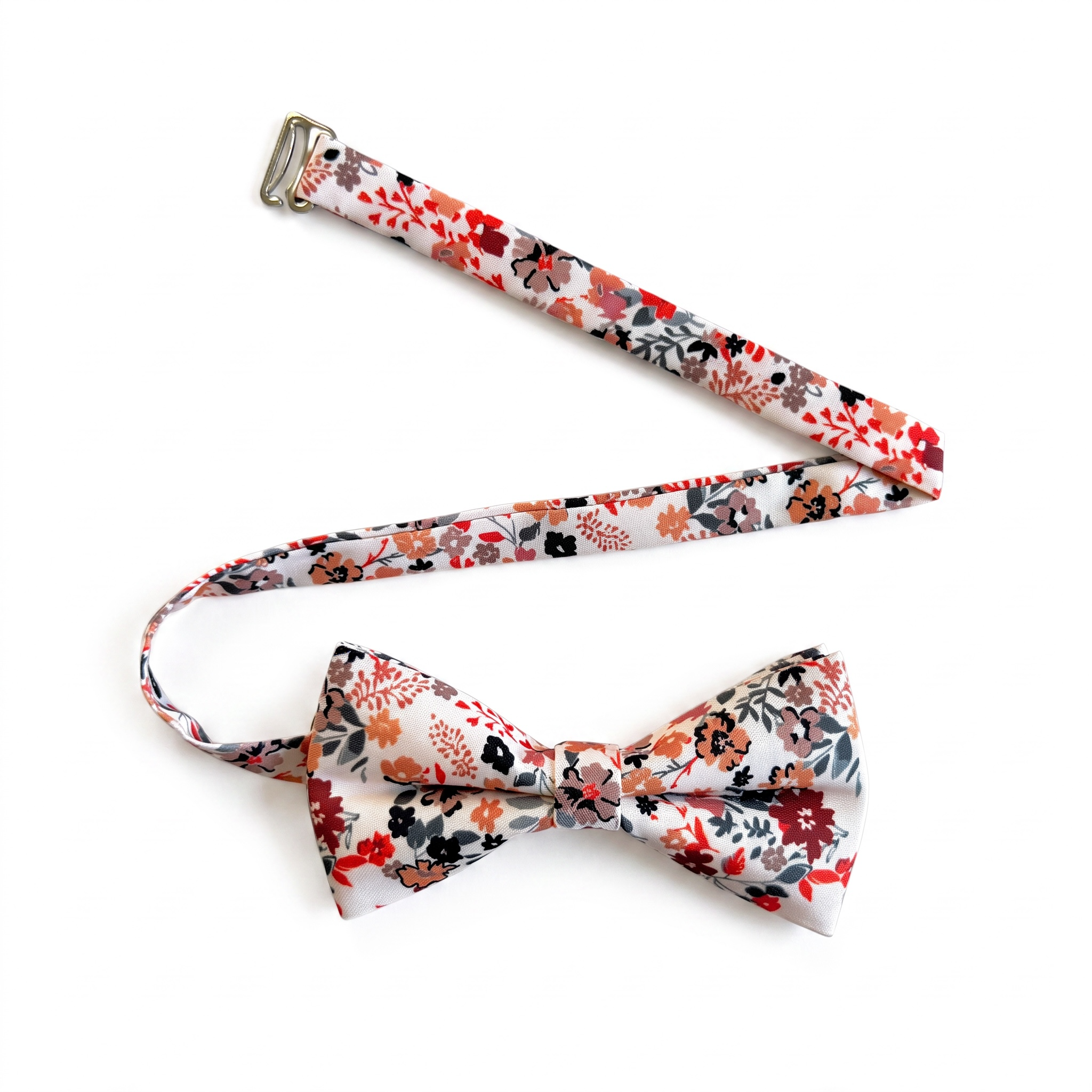 Rust Floral Beige Bow Tie