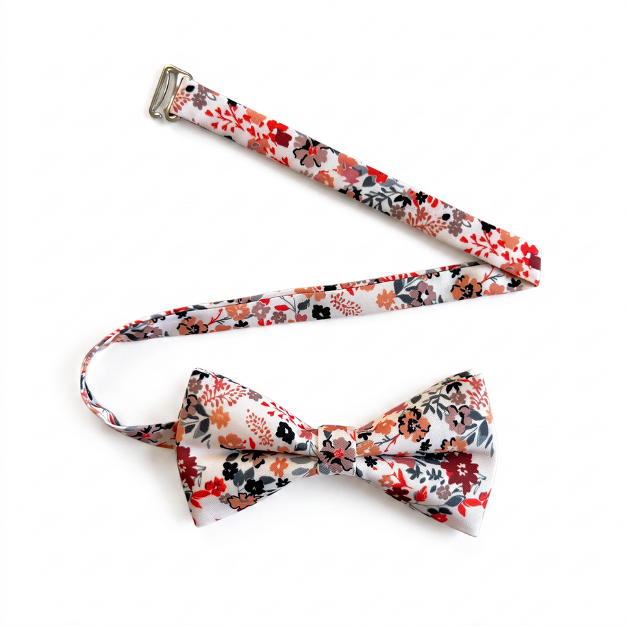 Rust Floral Beige Bow Tie