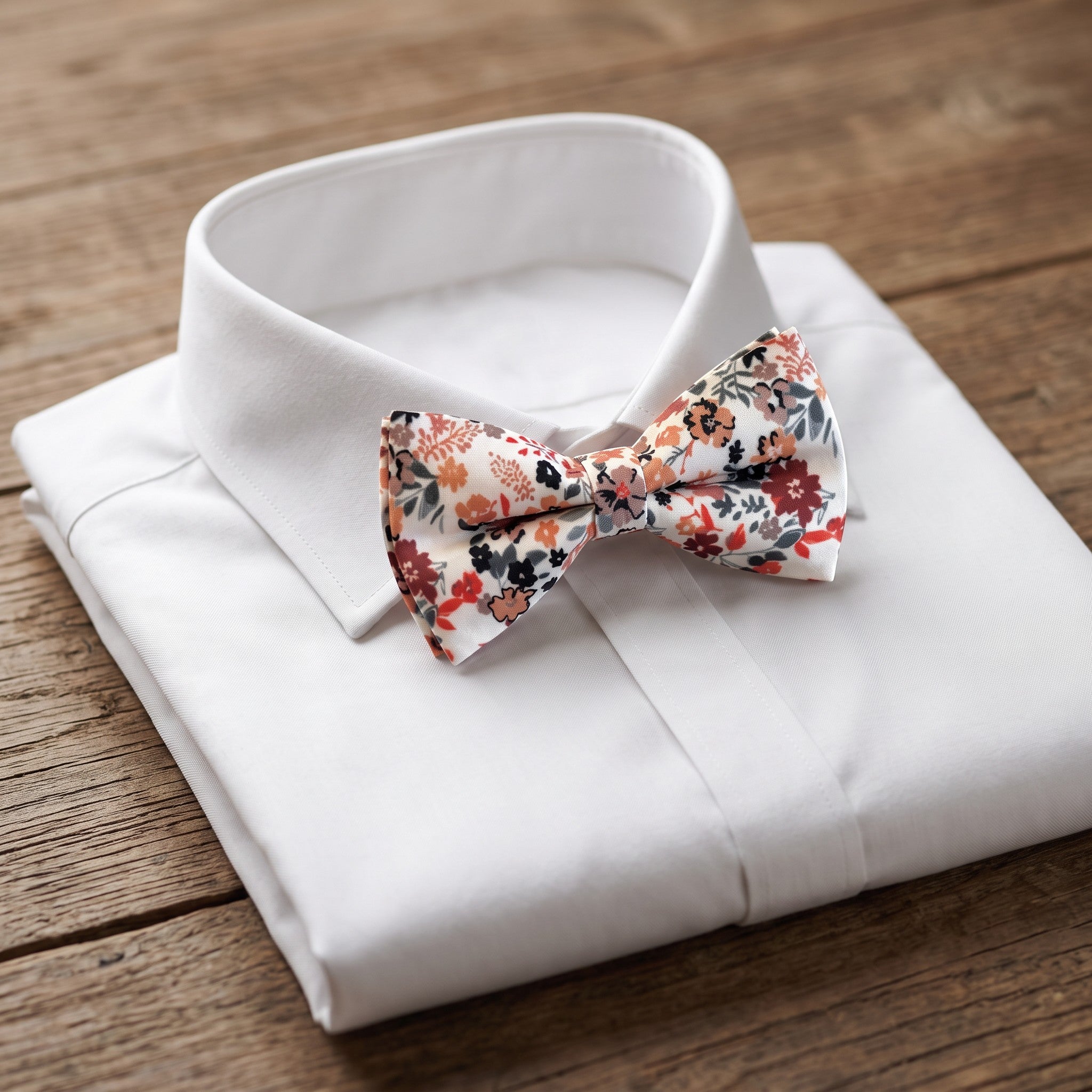 Rust Floral Beige Bow Tie