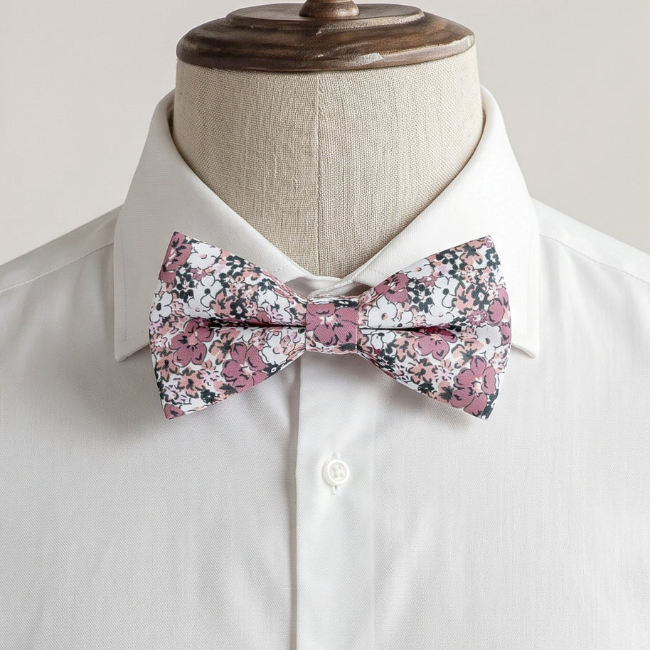 Dusty Pink Floral Bow Tie