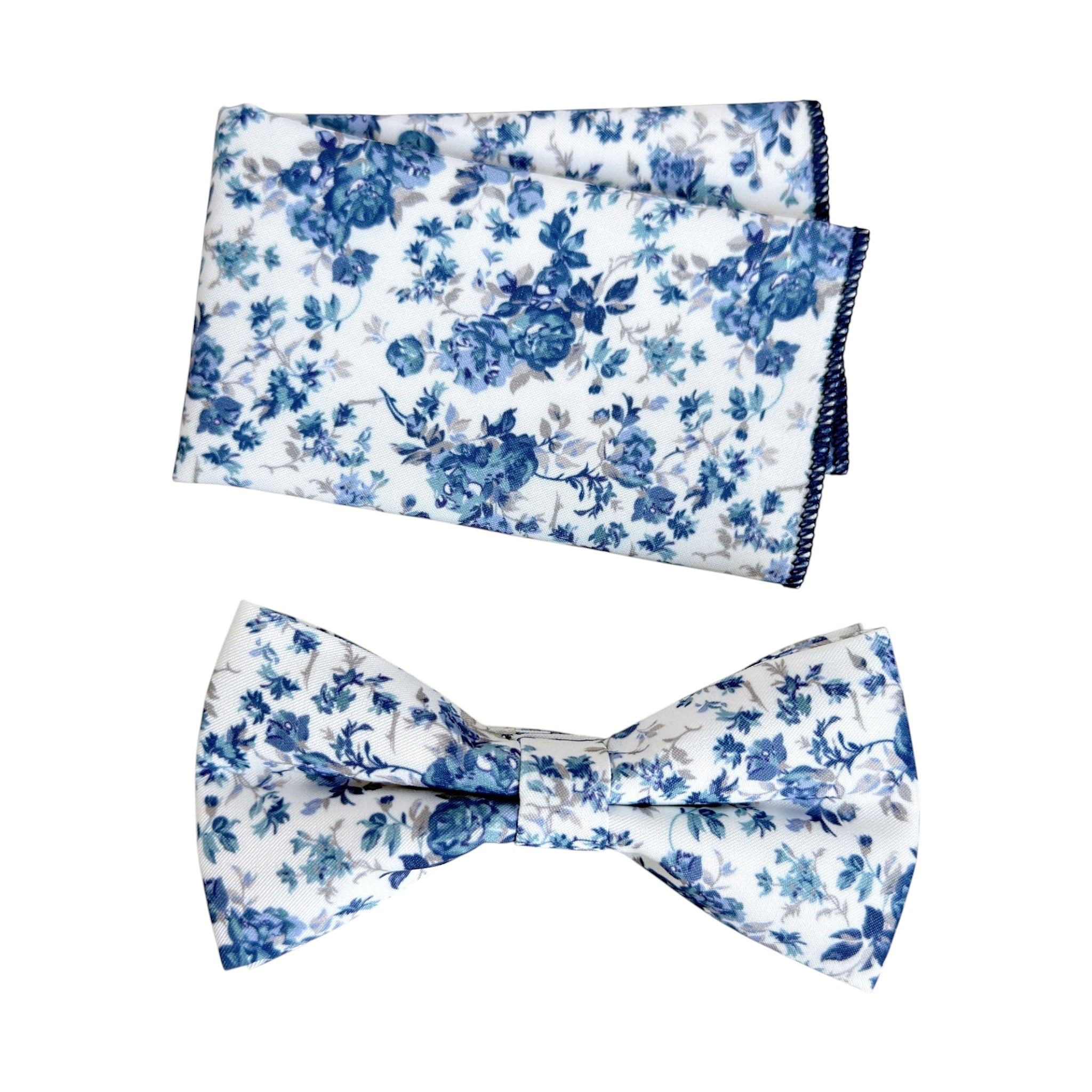 Dusty Blue Floral Bow Tie
