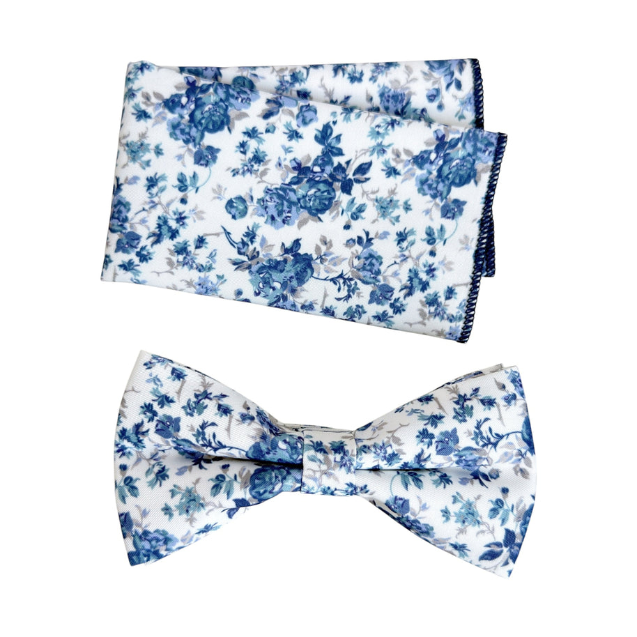 Dusty Blue Floral Bow Tie