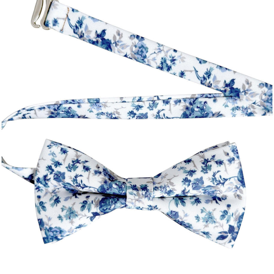 Dusty Blue Floral Bow Tie