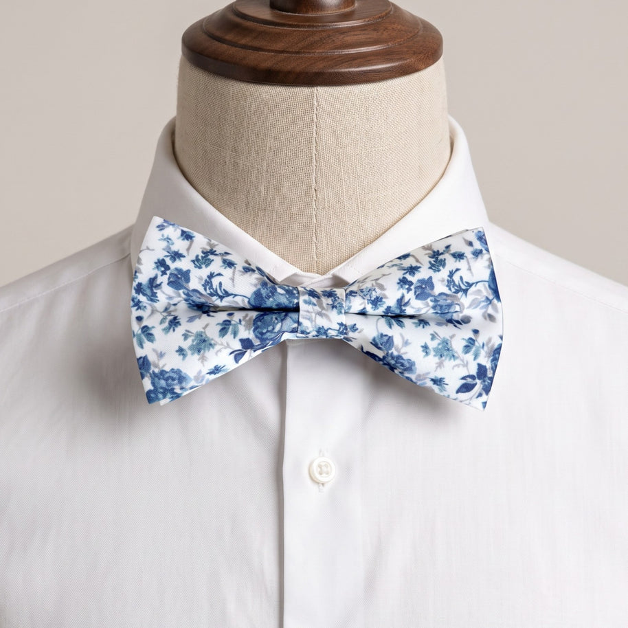 Dusty Blue Floral Bow Tie