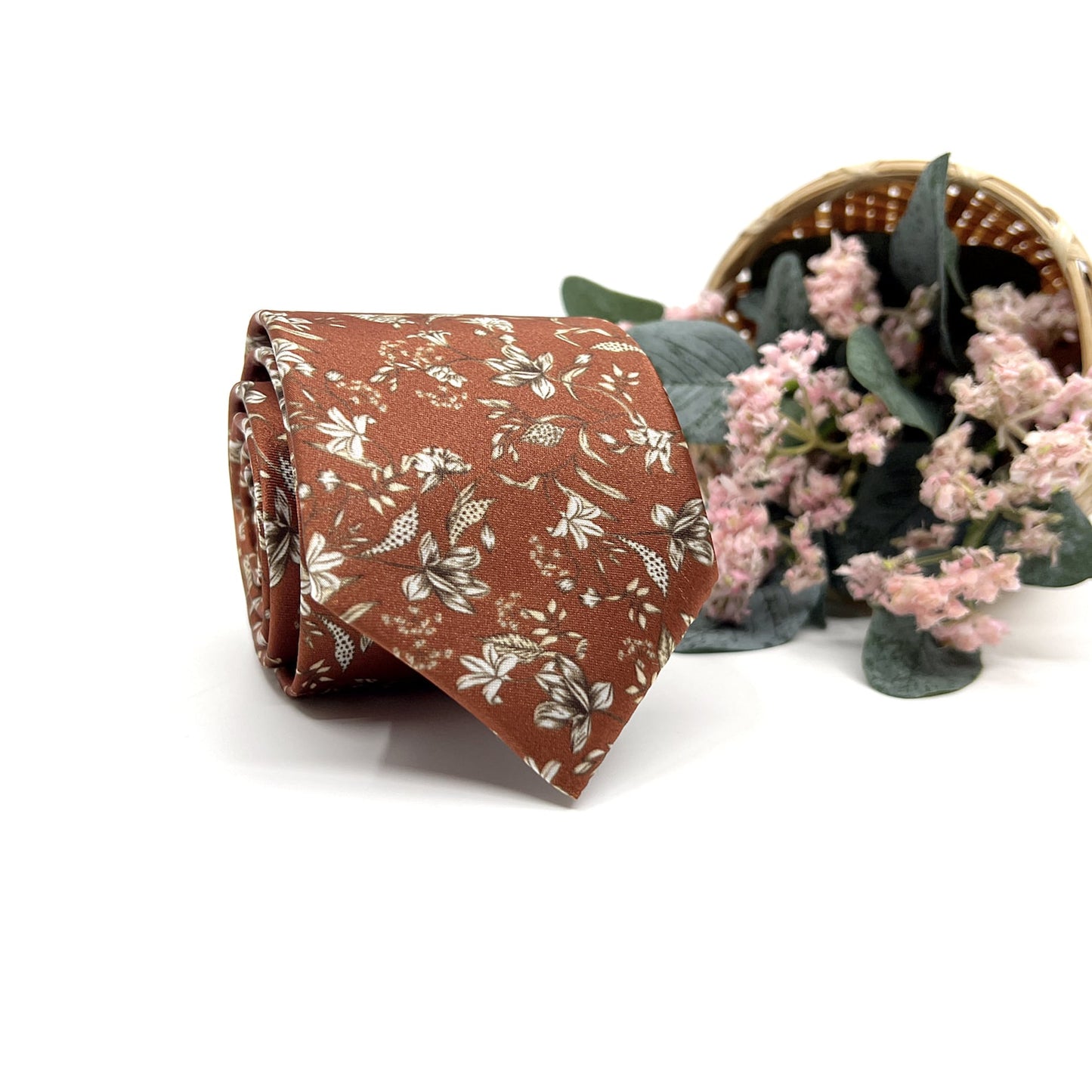 Bronze Rust Necktie, Men Floral Neckties, Wedding Floral Tie