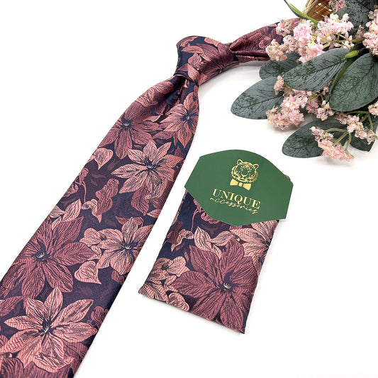 Dusty Rose Floral Necktie, Mens Neckties, Wedding Necktie, Goom Necktie