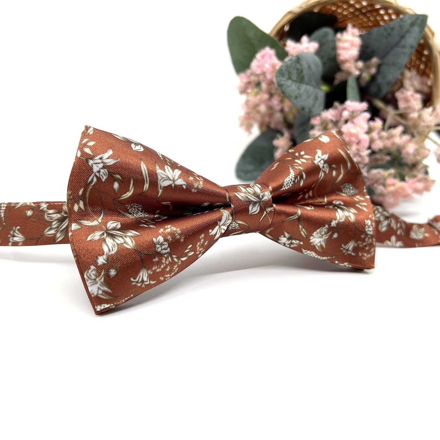 Bronze Rust Necktie, Men Floral Neckties, Wedding Floral Tie