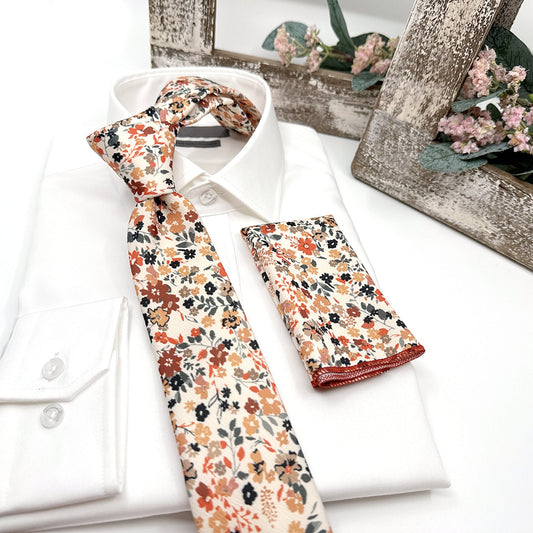 Floral Necktie, Rust Orange Floral Necktie, Wedding Ties