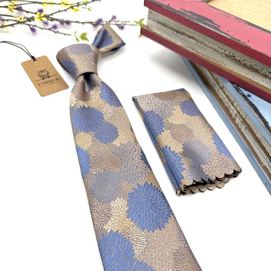 Dusty Blue Necktie, Floral Necktie, Tie for Mens, Groom Neckties, Wedding tie