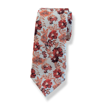 Ivory Burnt Orange Floral Tie – Rust Burgundy Wedding Necktie
