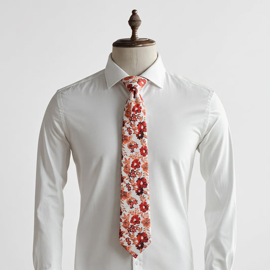 Ivory Burnt Orange Floral Tie – Rust Burgundy Wedding Necktie